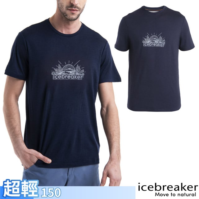 【Icebreaker】男 羊毛 Tech Lite III 圓領短袖上衣(光輝景致) IB0A56WY-401 海軍藍✿30E010